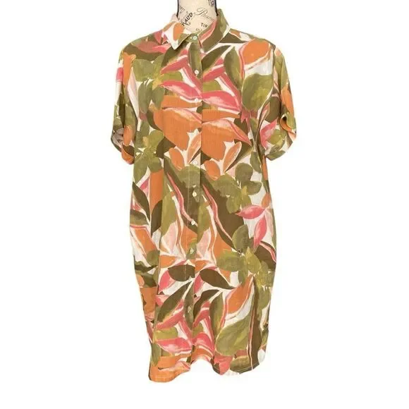 Tahari 100% Linen Floral Patterned Polo Shirt Dress in Size Large - Picture 3 of 13